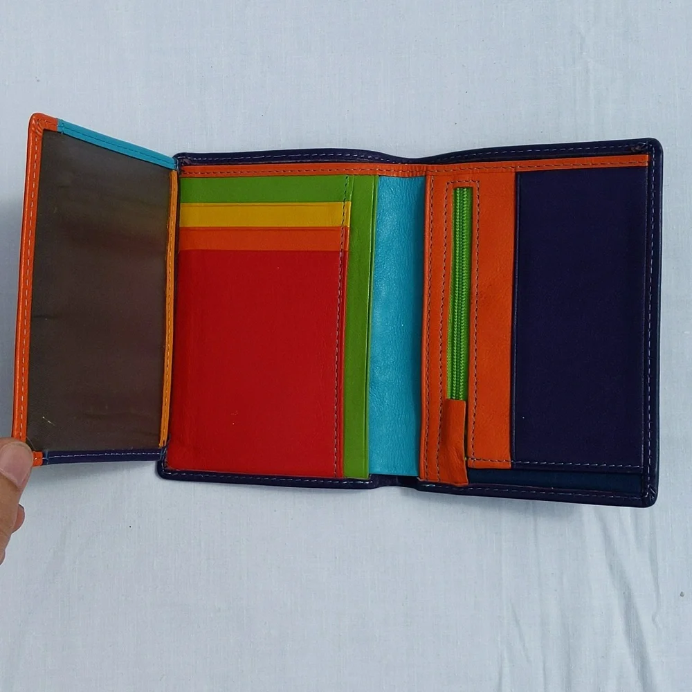 Vera Pelle Purple Multicolor Tri-fold Wallet - Picture 6 of 11